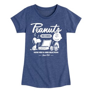 Girls' - Peanuts - Charlie Brown Records Fitted Short Sleeve Graphic T-Shirt - 1 of 4