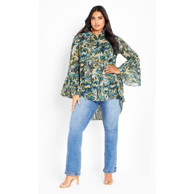 Women's Plus Size Perla Pleat Print Shirt - papillon | AVE STUDIO