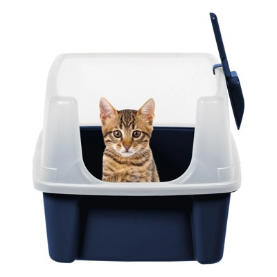 LunaLulinlk High Sided Open Top Cat Litter Box with Scoop, Navy