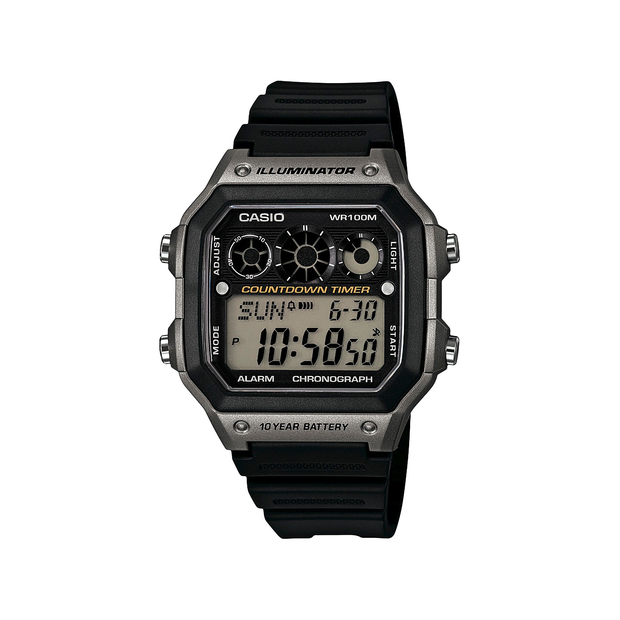 Men's Casio Classic Digital Watch with Gray Accents - Black (AE1300WH-8AVCF), Size: Small