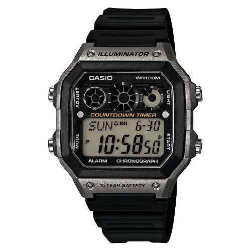Men's Casio Classic Digital Watch with Gray Accents - Black (AE1300WH-8AVCF), Size: Small