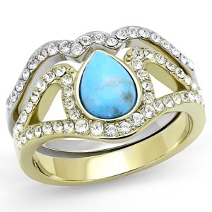 Slickblue Women's Two-Tone IP Gold Stainless Steel Ring with Turquoise Synthetic Stone, Size 5-10 - 1 of 4