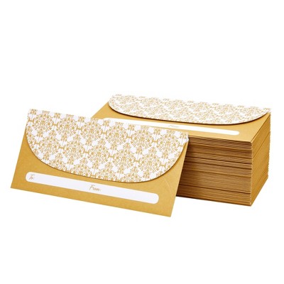 Paper Junkie 100 Pack Gold Money Envelopes for Cash Gifts, Fancy Decorative Design for Birthday, Graduations, Weddings (6.7 x 3.3 In)