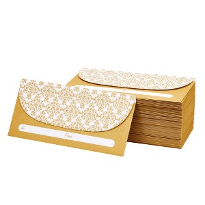 Paper Junkie 100 Pack Gold Money Envelopes for Cash Gifts, Fancy Decorative Design for Birthday, Graduations, Weddings (6.7 x 3.3 In) - 1 of 4