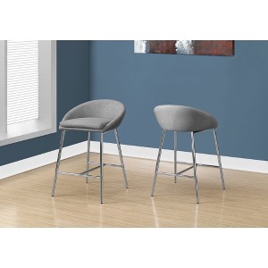 Fabric & Chrome Metal Cushioned Low-Profile Back Counter Height Bar Stool (Set of 2) with Footrest and Contemporary Modern Design - 1 of 4