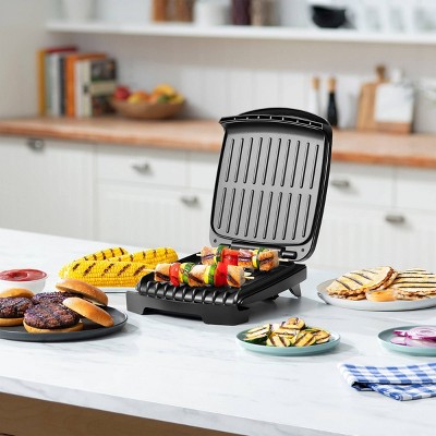 Black Compact Multi-Use Contact Grill with Iron Cooking Surface