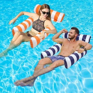 Jasonwell 2-Pack Inflatable Pool Floats - 4-in-1 Hammock with Mesh Bottom, Floating Chair Bed for Adults, Dark Blue+Orange, Large - 1 of 4