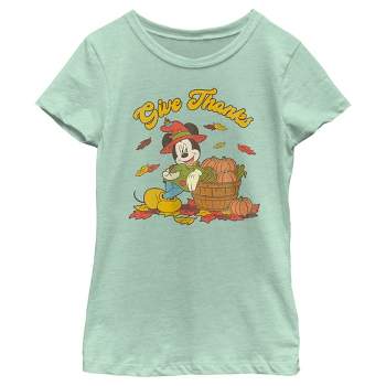Girl's Mickey & Friends Give Thanks Scarecrow Mickey T-Shirt