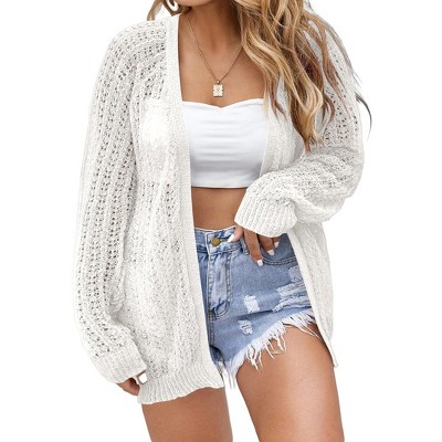 Coolmee Women's Plus Size Crochet Lightweight Cardigan Cover Up Open Front Long Sleeve Summer Cardigans