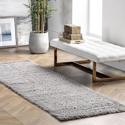 Silver Shag Runner Rug with Non-slip Backing, 2' 6" x 14'