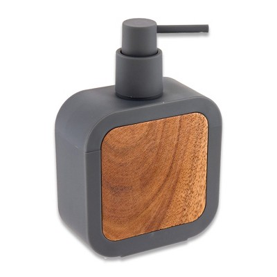 Evideco French Home Goods Contemporary Soap Dispenser Gray Rubber and Acacia
