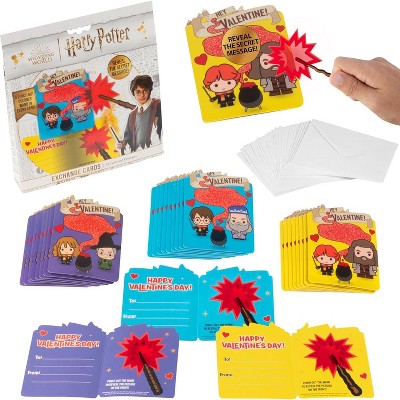 Harry Potter Potion Cauldron Valentines Day Cards & Envelopes (28ct), Magic Wand Lens Decodes Hidden Message - Classroom Exchange, Officially Licensed