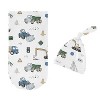 Sweet Jojo Designs Boy Baby Cocoon and Beanie Hat Swaddle Wrap Construction Truck Green Blue and White 2pc - 2 of 4