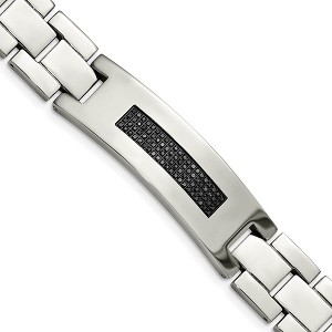 Black Bow Jewelry Men's 18mm Stainless Steel & Black Diamond I.D. Bracelet, 8.25 Inch - 1 of 4