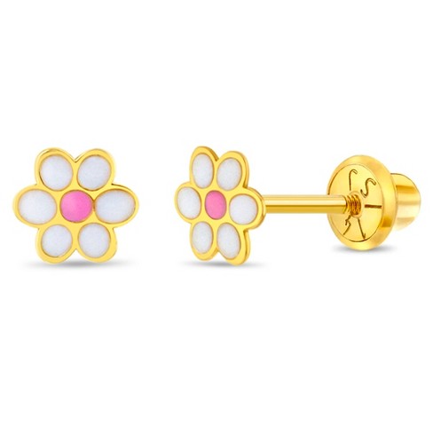 14K Solid Gold Star newest Shaped Multi Color Studs| Screw back Girls Studs| 14K Gold Kids Jewelry - Kids