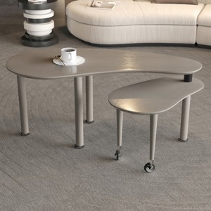 KWPZQEB Irregularity Coffee Table, Cocktail Table w/ 360¡ã Rotating Top, Modern Center Table w/ Wood Grain Veneer Tabletop for Living Room,Small Space - 1 of 4