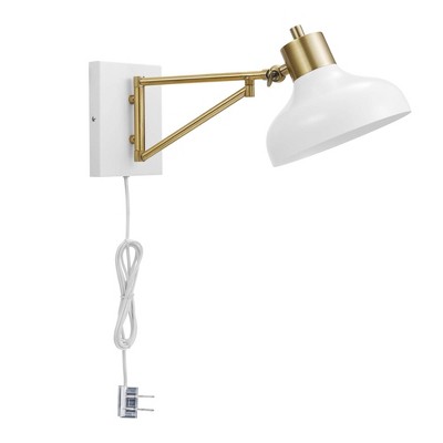 Berkeley 1-Light Plug-In/Hard Wire Swing Arm Wall Sconce White/Brass - Globe Electric