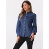 Allegra K Women's Mock Neck Puff Long Sleeve Button Down Denim Jacket - 2 of 4