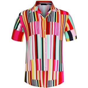 Lars Amadeus Men's Summer Irregular Printed Camp Collar Short Sleeves Button Down Hawaiian Shirt - 1 of 4