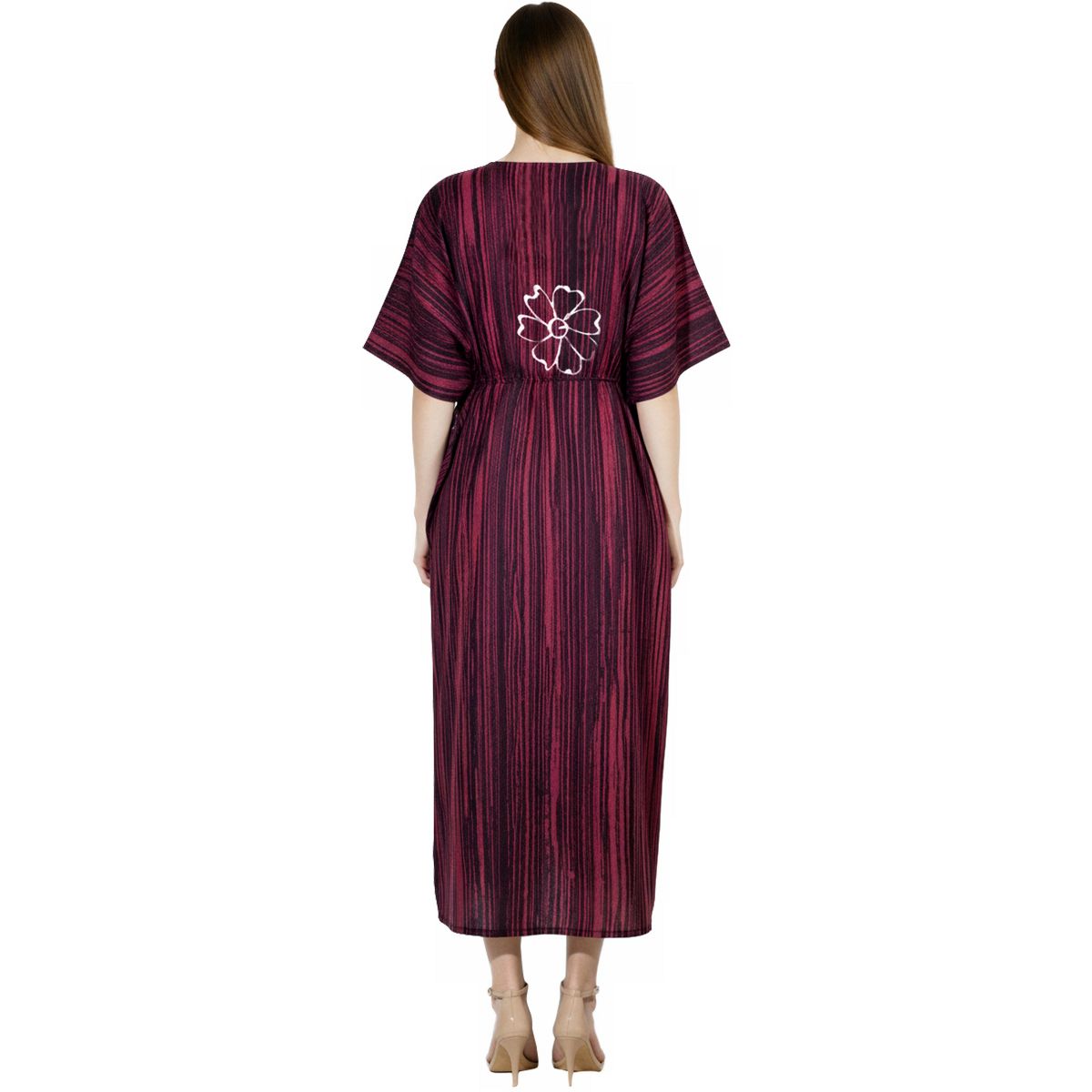 LA LEELA Summer Cotton Resortwear Caftan for Women Vacation Cruise Holiday Loungewear Maternity Friendly Beach Maxi Dress 1X-2X Red Paisley - thumbnail 2