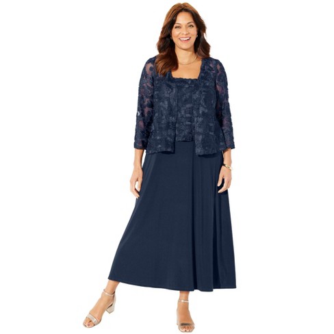 Catherines Women's Plus Size Embroidered Jacket Dress - 4x, Navy : Target