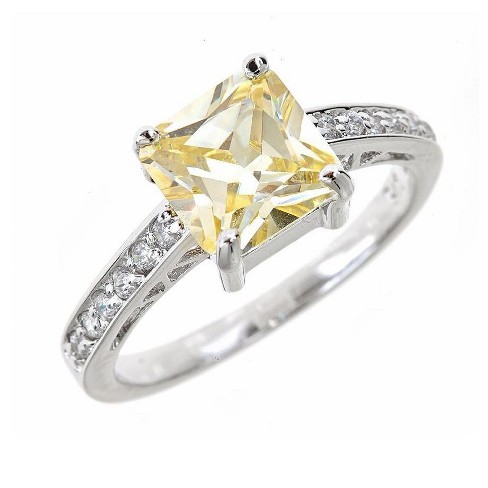 Shine By Sterling Forever Sterling Silver Canary Cz Solitaire Ring Size ...