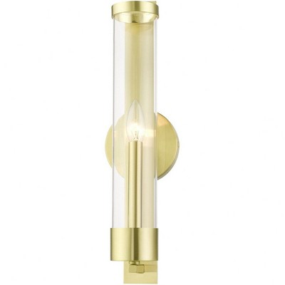 Satin Brass Castleton Cylinder 1-Light Sconce with Clear Glass