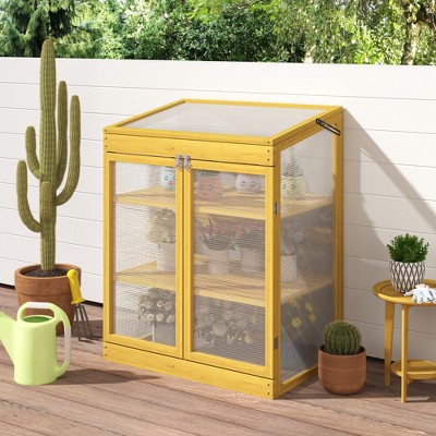 Wooden Greenhouse for Outdoors, 3 Tier Plant House with Transparent Openable Roof, Polycarbonate Garden Greenhouse for Patio Garden Backyard