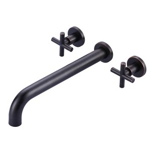 WOWOW 2-Handle Wall-Mount Brass Roman Tub Faucet with Long Spout Reach in Brushed Nickel (Valve Included) - 1 of 4