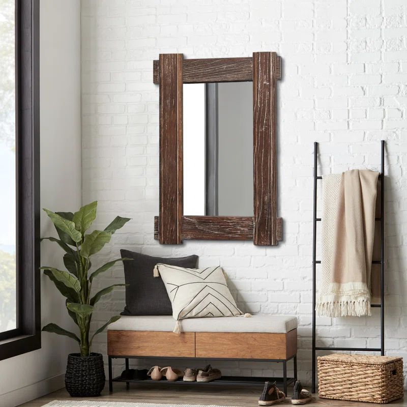 Neutypechic Farmhouse Wood Frame Rectangle Decorative Wall Mirror, 2 of 5