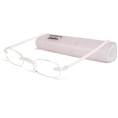 Calabria PATENT Flexie Low Profile 714 Reading Glasses&Slim Case+2.50 Ice Clear