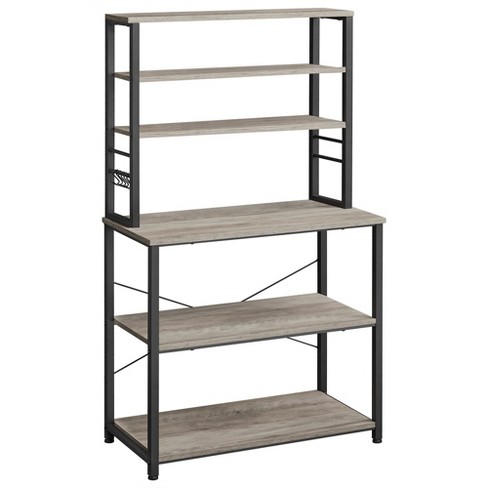 4-Tier Black Metal Baker Rack with Folding Wooden Top Shelves