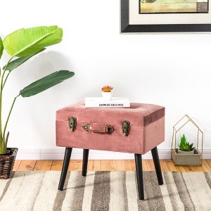20" Velvet Upholstered Storage Stool Pink - Glitzhome: Mid-Century Modern, Removable Legs - 1 of 4