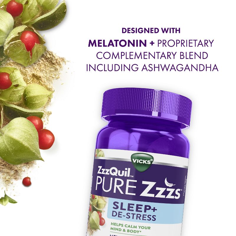 Pure Zzzs De-Stress & Sleep Melatonin + Ashwagandha Gummies - Blackberry Vanilla, 6 of 11