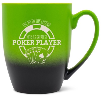 100 North Playing Card 10 Ounce Green and Black Two Toned Ombre, Comfortably Fits Your Hands, Ceramic Tea Coffee Cup Mug, The Myth The Legend World's