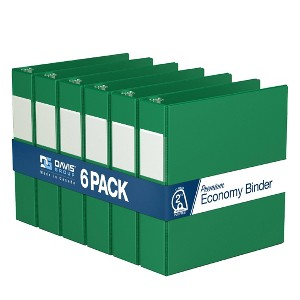 Premium Economy 2" Angle D Ring Binder 6pk Green: Davis Group, Hard Cover, 475 Sheet Capacity, Polypropylene, 2 Pockets - 1 of 4