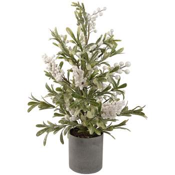 Northlight 24" Green and White Berry Christmas Potted Artificial Plant with Glitter Frost