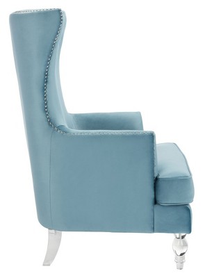 Light Blue Velvet Wingback Accent Chair with Acrylic Legs