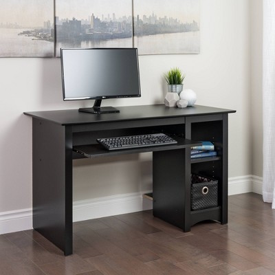 Sleek Black Wall-Mounted Computer Desk with Drawer and Keyboard Tray