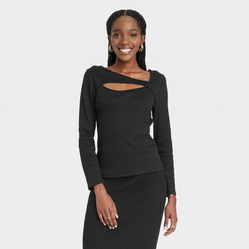 Tall Women's Fitted Long Sleeve Ribbed Turtleneck Tee in Black Xs / Tall / Black