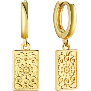 Womens Earrings Hoops, 925 Sterling Silver Huggie with Rectangle Pendant Earrings for Mens Womens - 1 of 4