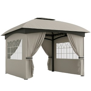 Outsunny 11' x 11' Outdoor Patio Gazebo with Curtains, Church Windows, Galvanized Steel Frame for Lawn, Backyard and Deck - 1 of 4