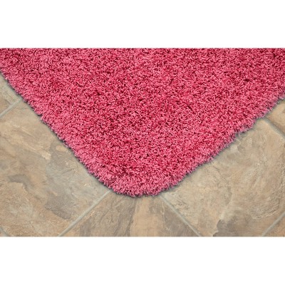 Jazz Pink Shaggy Nylon Washable Bath Rug Set