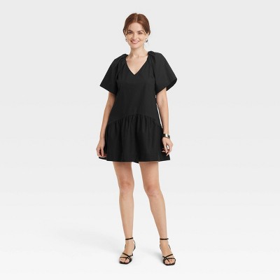 Women's Flutter Short Sleeve Mini Shift Dress - A New Day™ Black XS