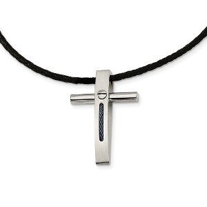 Black Bow Jewelry Stainless Steel Blue Rope Accent Cross Necklace - 1 of 4