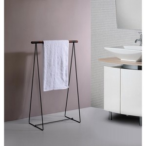 Kings Brand Furniture - Ferre Modern Free-Standing Metal/Wood Towel Rack Stand, Black - 1 of 3