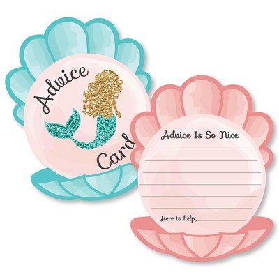 Big Dot of Happiness Let's Be Mermaids - Seashell Wish Card Baby Shower Activities - Shaped Advice Cards Game - Set of 20