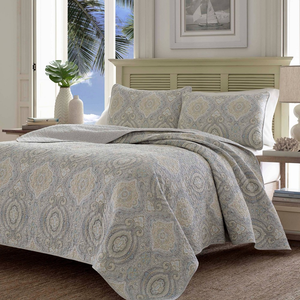 Photos - Bed Linen Tommy Bahama Twin Turtle Cove Quilt & Sham Set Gray - : Cotton Material, Bo 