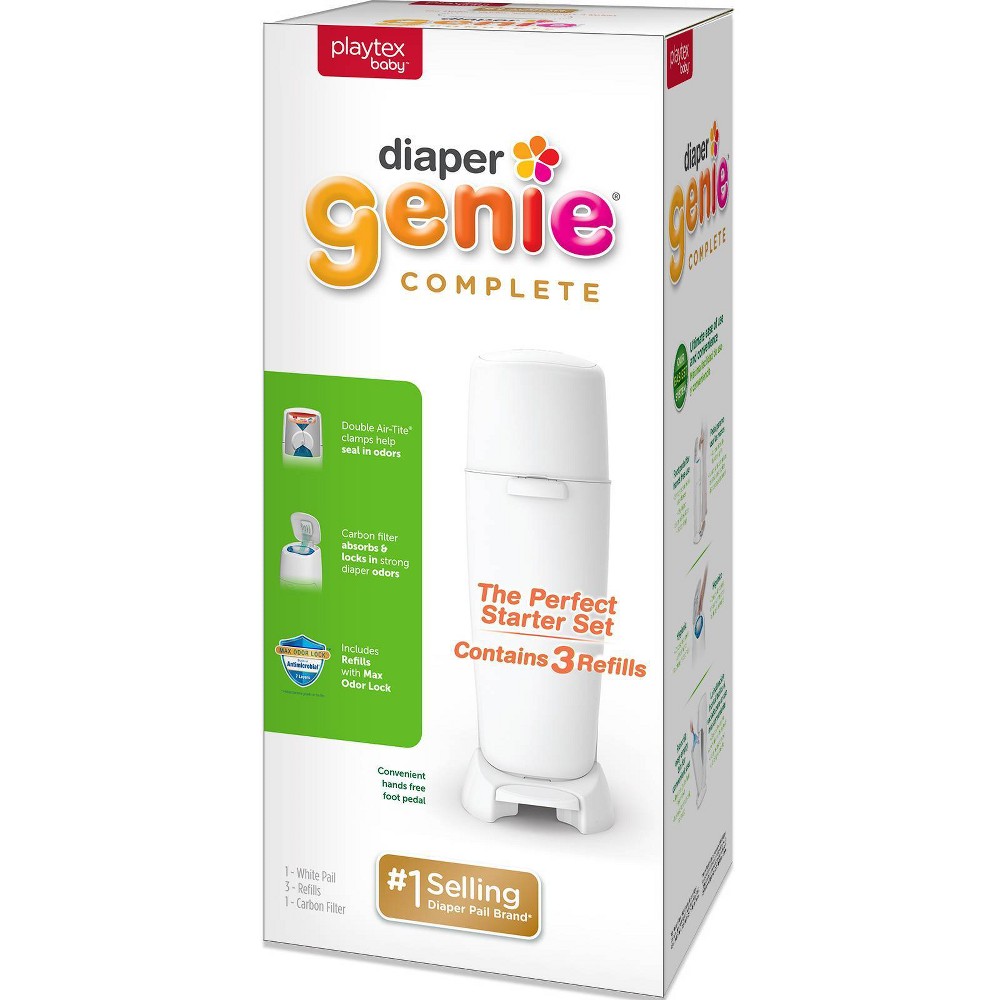 Diaper Genie Complete Pail (White) | Odor-Controlling Baby Diaper Disposal System | Includes Diaper Pail & 3 Refill Bags (B085JHPQDX)