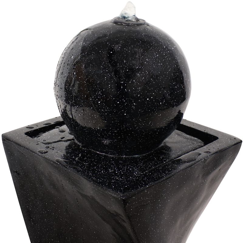 Sunnydaze Outdoor Polyresin Solar Powered Black Ball Water Fountain Feature with LED Light - 30" - Black, 6 of 13